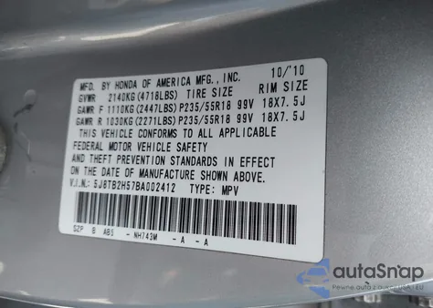 2011 Acura Rdx Tech Pkg из США, поврежденный, VIN 5J8TB2H57BA002412